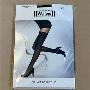 NWT Wolford Velvet de Luxe 50 Stay-Up Tights - Black - Size XS